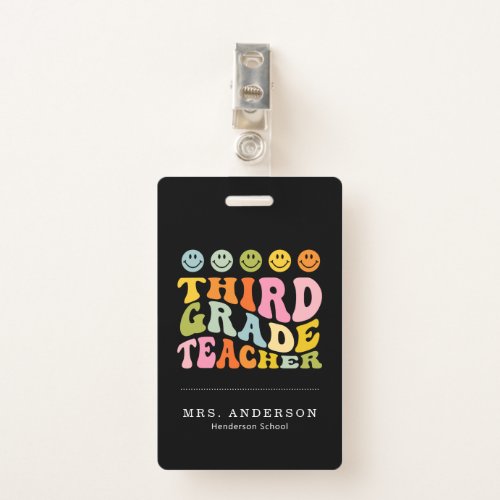 Colourful Fun Third Grade Teacher Custom Name Badge