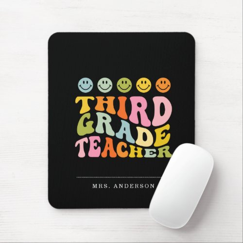 Colourful Fun Third Grade Teacher Custom Name Mouse Pad