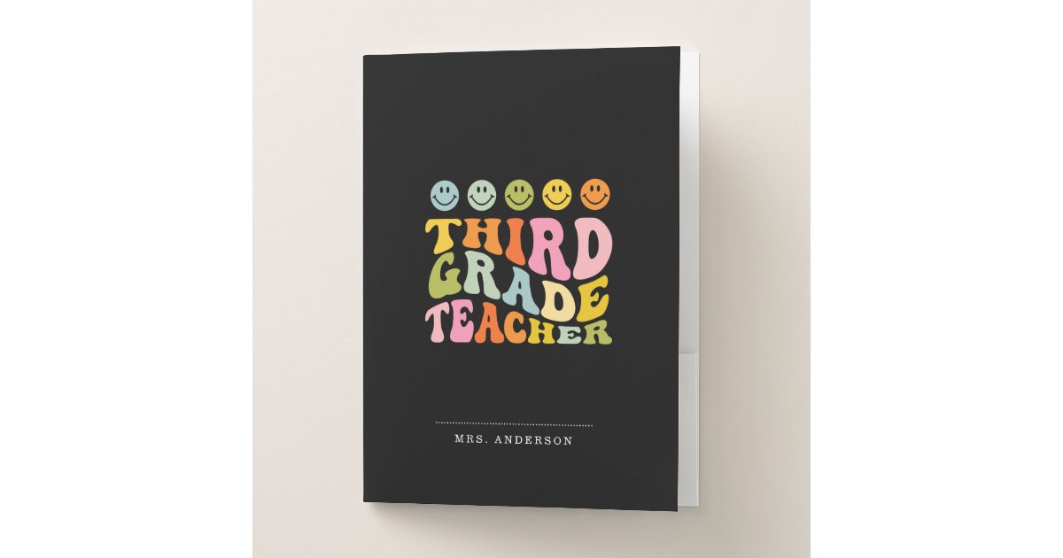 Colourful Fun Third Grade Teacher Custom Name Pocket Folder | Zazzle