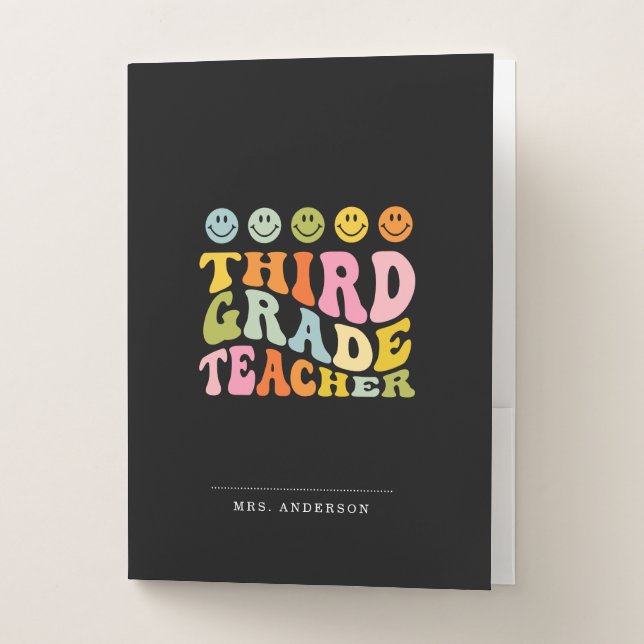 Colourful Fun Third Grade Teacher Custom Name Pocket Folder (Front)