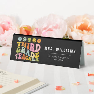 Colourful Fun Third Grade Teacher Custom Name  Table Tent