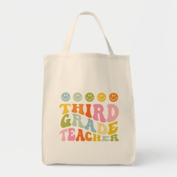 Colourful Fun Third Grade Teacher Custom Name Tote Bag by splendidsummer at Zazzle