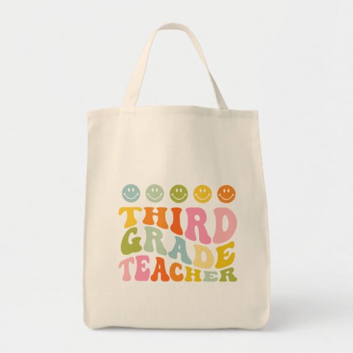 Colourful Fun Third Grade Teacher Custom Name Tote Bag