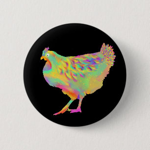Colourful Funky Chicken Funny Farm Hen Poultry Art Button