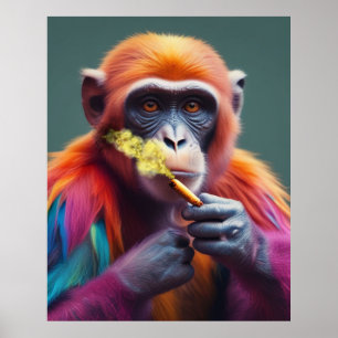 Colourful Funky Monkey Holding a Cigar Poster