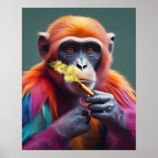 Colourful Funky Monkey Holding a Cigar Poster