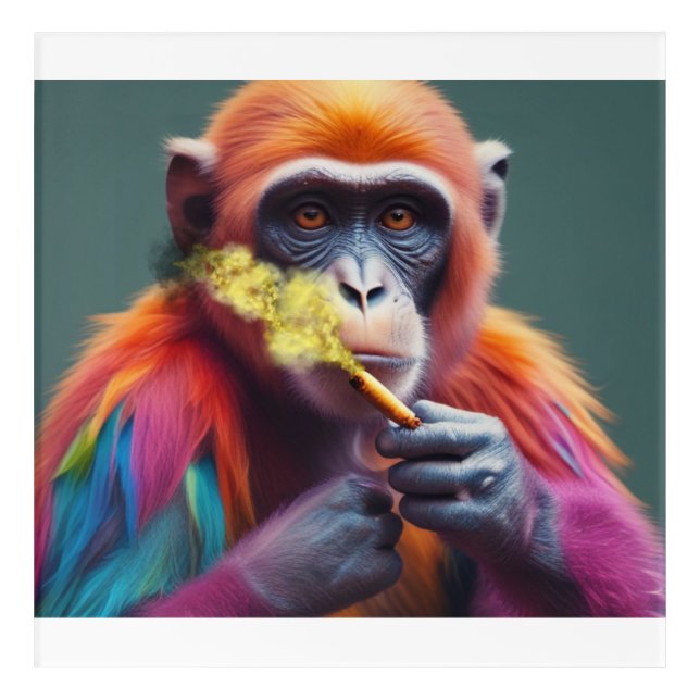 Colourful Funky Monkey With Cigar Acrylic Print (Front)