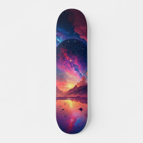 Colourful Galaxy Planet Overlooking Alien Lake Skateboard
