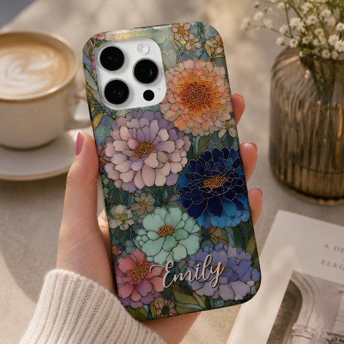 Colourful Garden Floral Stained Glass Personalized iPhone 16 Pro Max Case