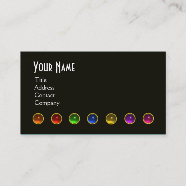 COLOURFUL GEM STONES BLACK  WHITE PURPLE MONOGRAM, BUSINESS CARD (Front)