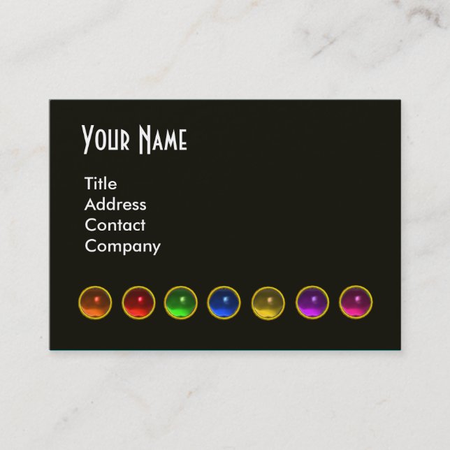 COLOURFUL GEM STONES BLACK  WHITE RED MONOGRAM, BUSINESS CARD (Front)