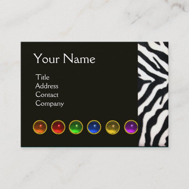 COLOURFUL GEM STONES BLACK  WHITE RED MONOGRAM, BUSINESS CARD (Front)
