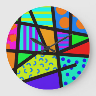 Colourful Geometric 80s Memphis Design Large Clock