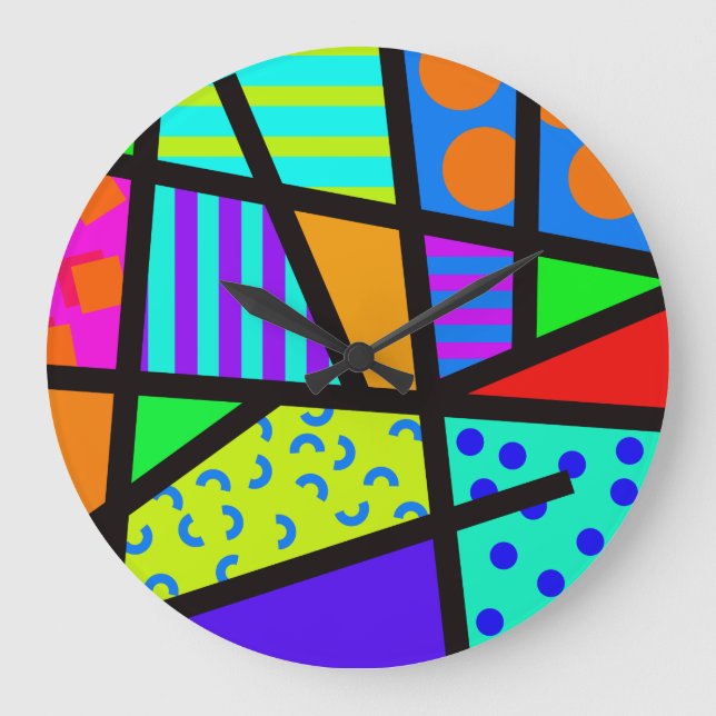 Colourful Geometric 80s Memphis Design Large Clock (Front)