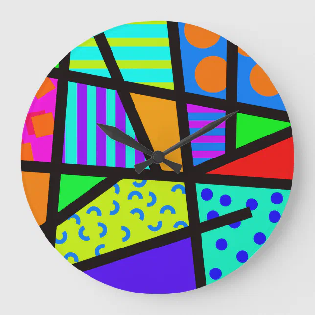 Colourful Geometric 80s Memphis Design Large Clock | Zazzle