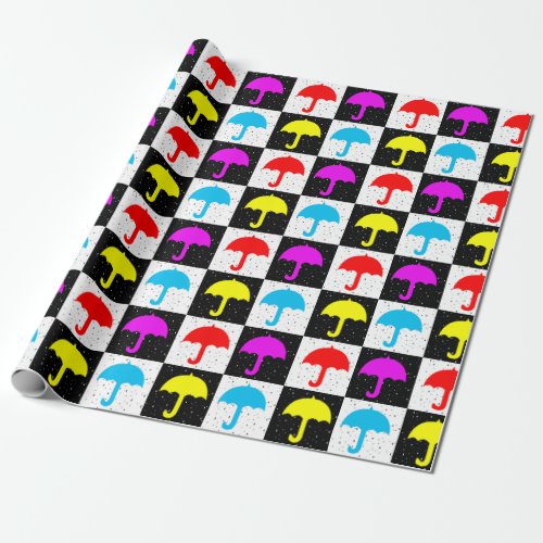 Colourful Geometric Checkered Umbrella Block Print Wrapping Paper