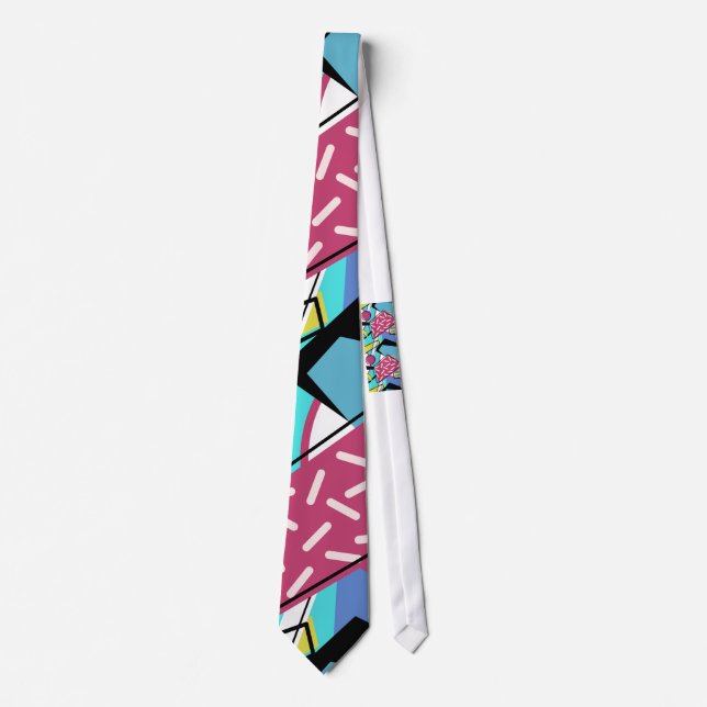 Colourful Geometric Retro 80s Memphis Design Neck Tie (Front)