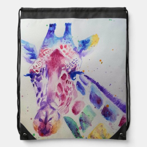 Colourful Giraffe animal Watercolour Art Drawstring Bag