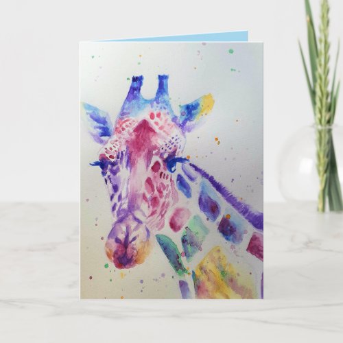 Colourful Giraffe Animal Watercolour Birthday Card