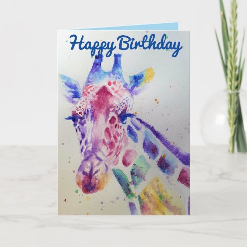 Colourful Giraffe Animal Watercolour Birthday Card