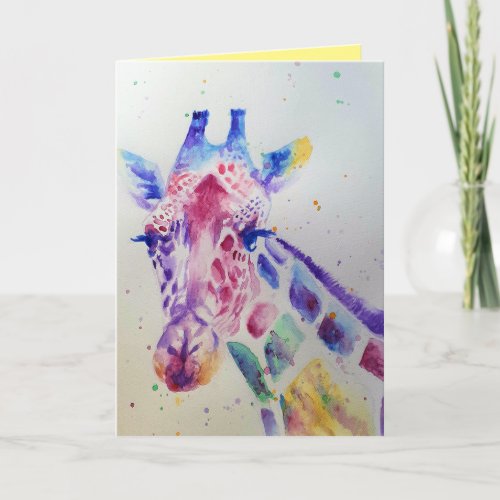 Colourful Giraffe Animal Watercolour Birthday Card