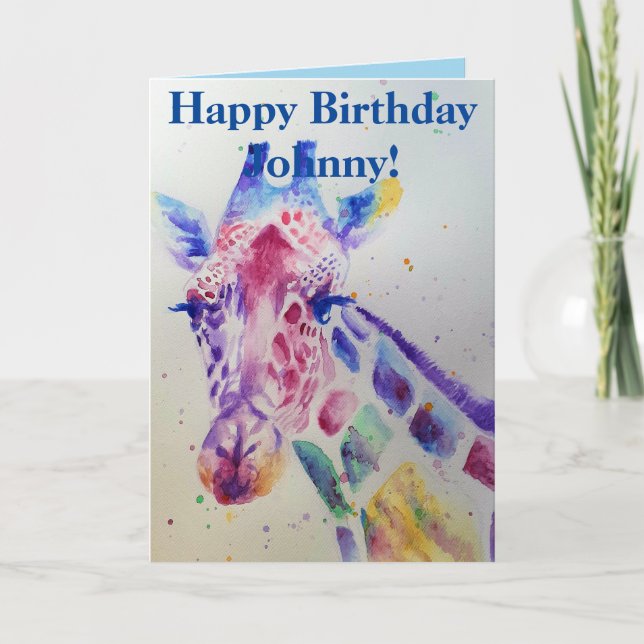 Colourful Giraffe Animal Watercolour Birthday Card (Front)