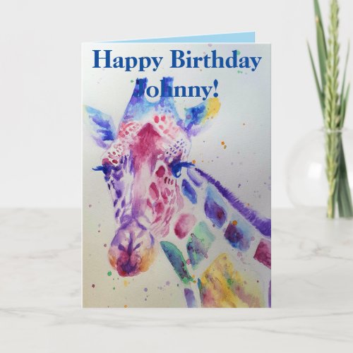 Colourful Giraffe Animal Watercolour Birthday Card