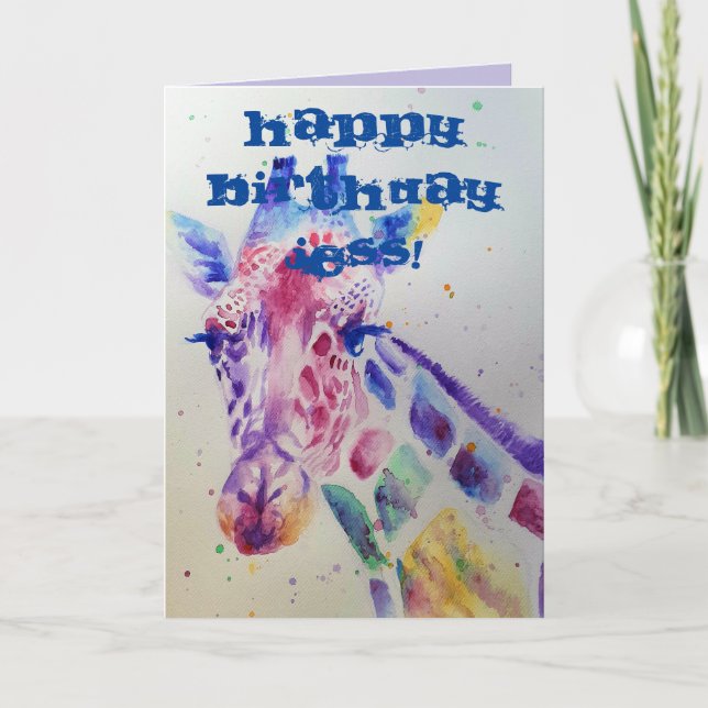 Colourful Giraffe Animal Watercolour Birthday Card (Front)