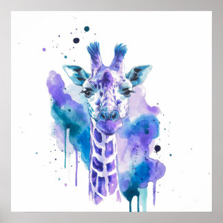 Colourful Giraffe Watercolour Poster