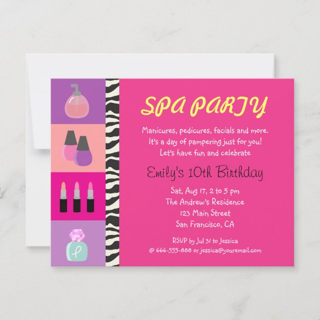 Colourful Girly Spa Birthday Party Invitation (Front)