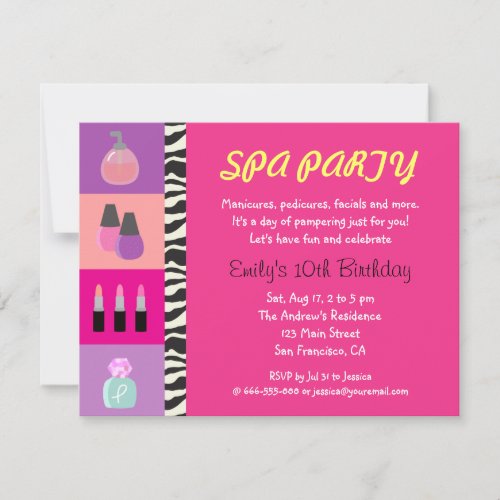 Colourful Girly Spa Birthday Party Invitation