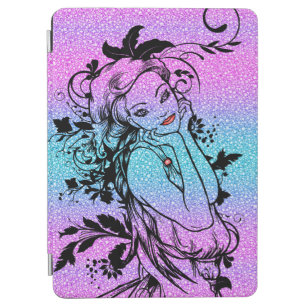 Colourful Glitter Floral Girl Illustration iPad Air Cover