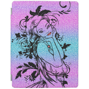 Colourful Glitter Floral Girl Illustration iPad Smart Cover
