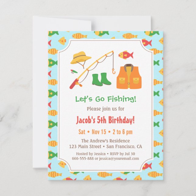 Colourful Go Fishing Birthday Party Invitations (Front)