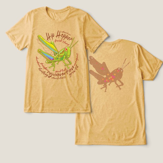 Colourful Grasshopper T-Shirt Tri-Blend Shirt (Design Front & Back)