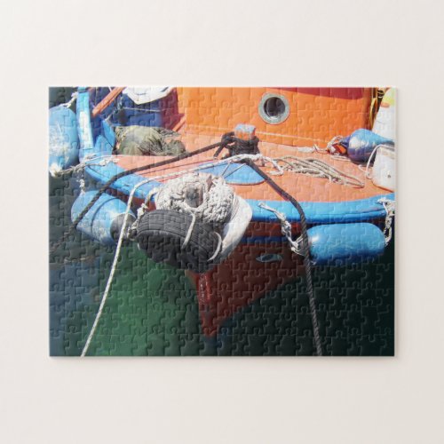 Colourful Greek Fishing Boat Docked in Harbour Jigsaw Puzzle