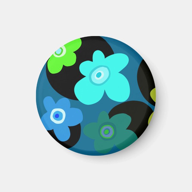 colourful groovy flowers magnet (Front)
