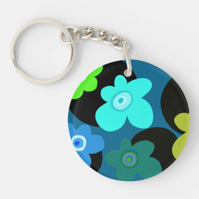 colourful groovy flowers magnet keychain (Front)