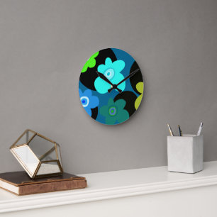 colourful groovy flowers  round clock