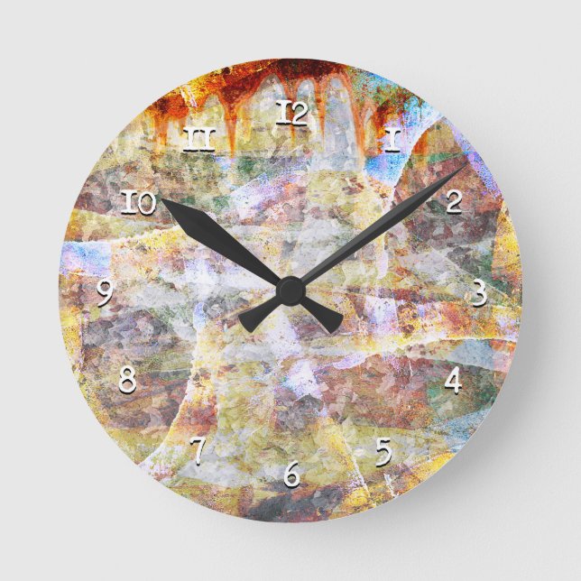 Colourful grunge graffiti round clock (Front)