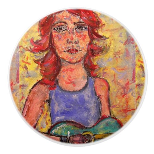 colourful guitar girl ceramic knob