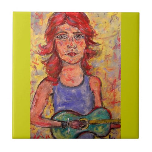 colourful guitar girl tile