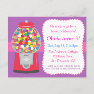 Colourful Gumball Machine Candy Themed Party Invitation
