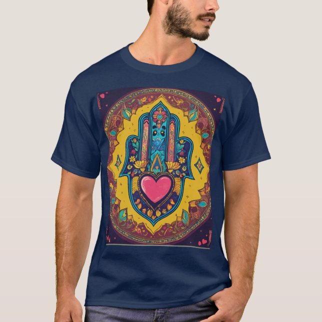 Colourful Hamsa Heart Sticker Design T-Shirt (Front)