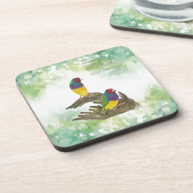 Colourful Hand-Painted Gouldian Finch Beverage Coaster (Left Side)