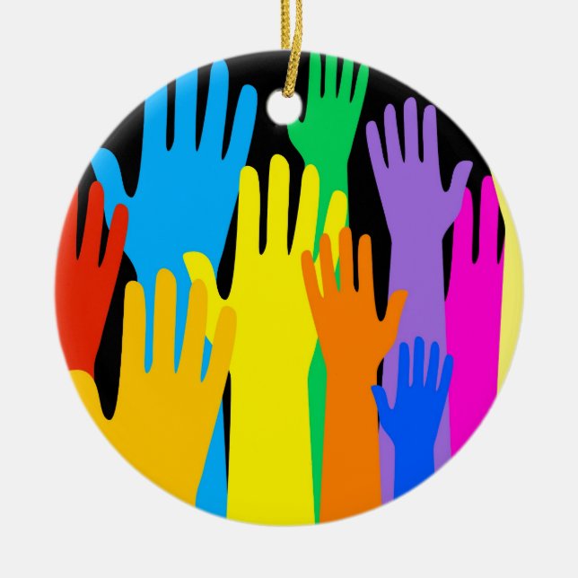 Colourful Hands Ceramic Ornament (Front)