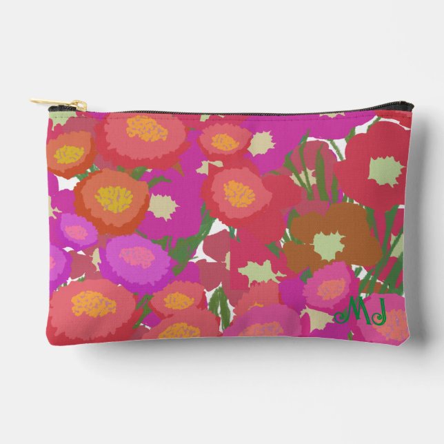  Colourful Happy Floral Pattern +Initials Accessory Pouch (Front)