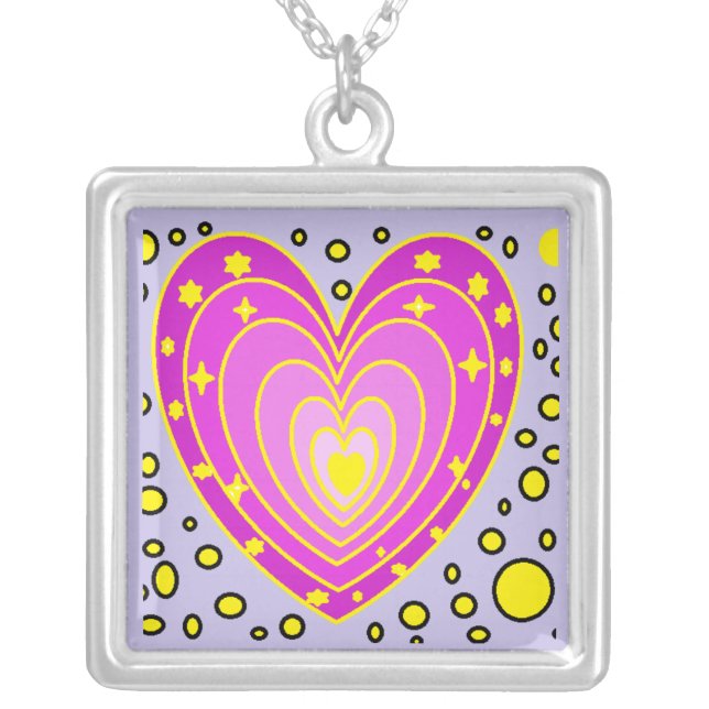 Colourful Heart Design  Silver Plated Necklace (Front)