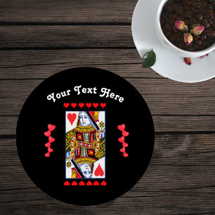 Colourful Heart Queen Playing Card Red Heart Black Coaster Set