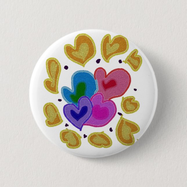 Colourful Hearts Design Button (Front)